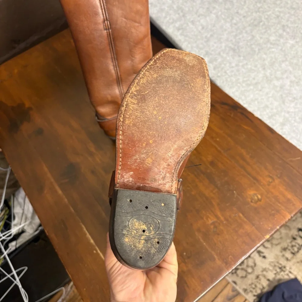 Vintage Frye 12R Harness Boots Brown Leather Square Toe Made in USA Mens 6 D